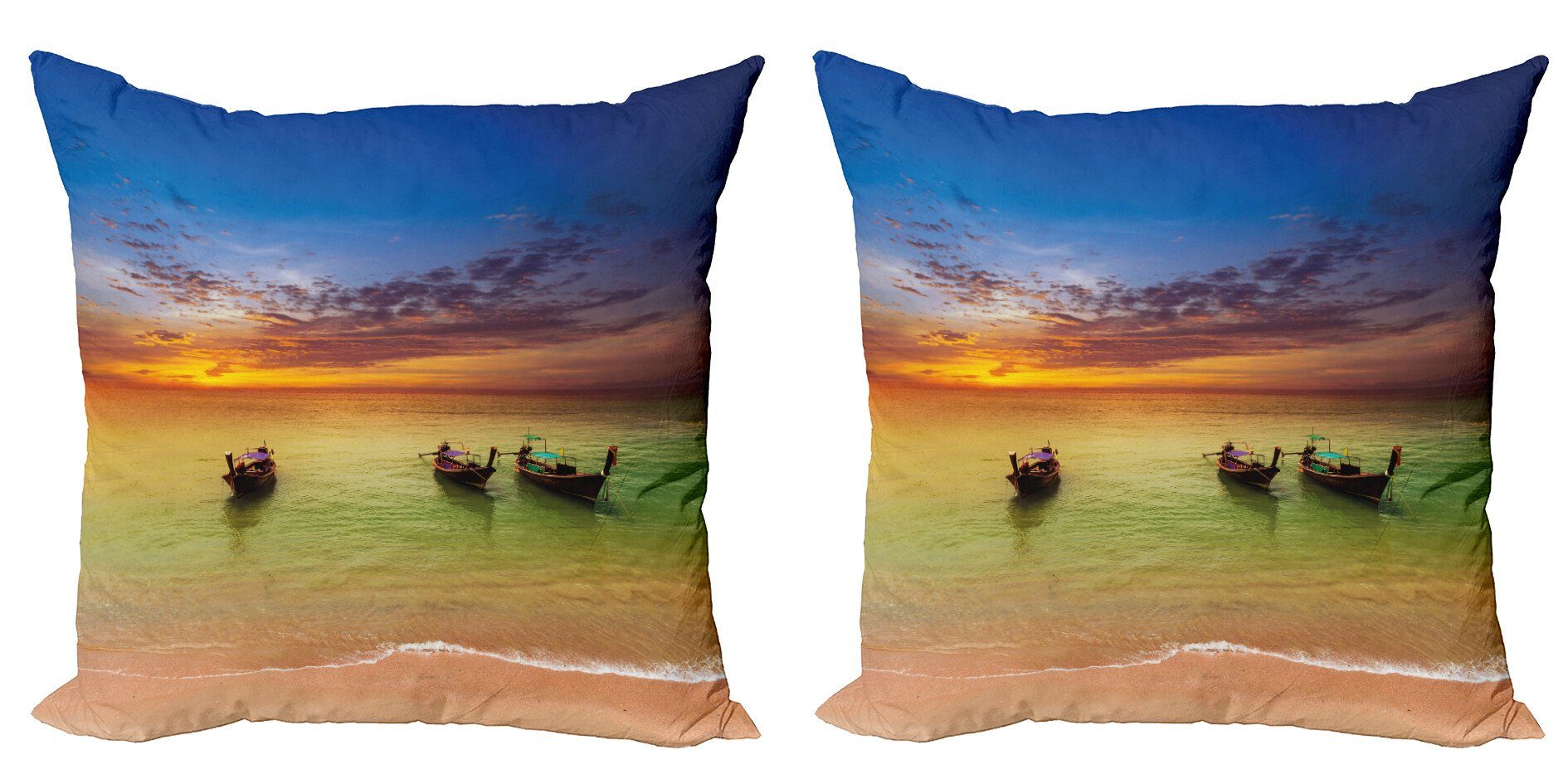 (2 Kissenbezüge im Tropisch Boot Accent Thailand Modern Ozean Doppelseitiger Abakuhaus Digitaldruck, Stück),