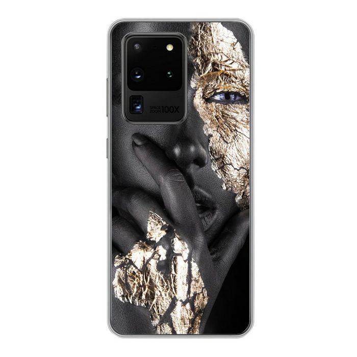 MuchoWow Handyhülle Frau - Gold - Schwarz - Make-up - Luxus Phone Case Handyhülle Samsung Galaxy S20 Ultra Silikon Schutzhülle