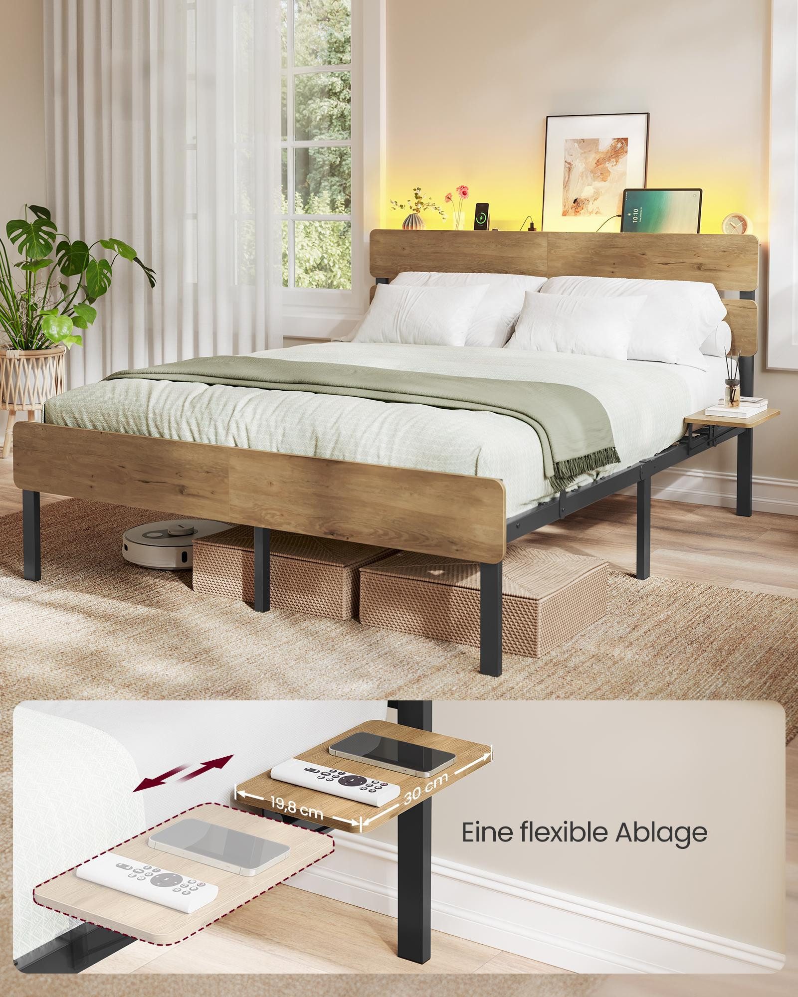 VASAGLE Bettgestell (140 x 200 cm, geräuscharm), Metallrahmen, LED-Beleucht günstig online kaufen