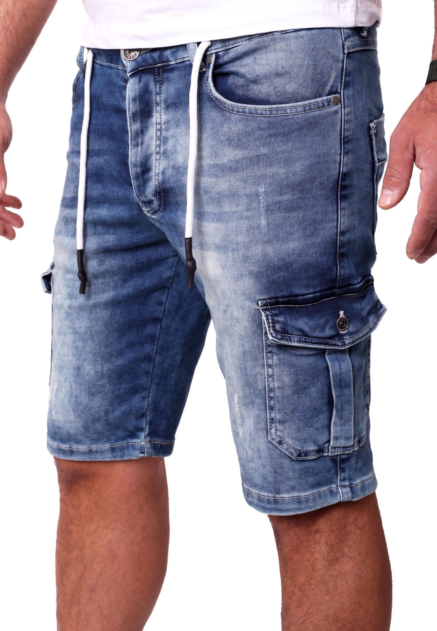 Kurze Herren - Sweathose Cargo-Shorts Jeansshorts Shorts Jeans Reslad Jeans-Hose Sommer Hosen Reslad Stretch in Cargo Jeansbermudas Sweatjeans