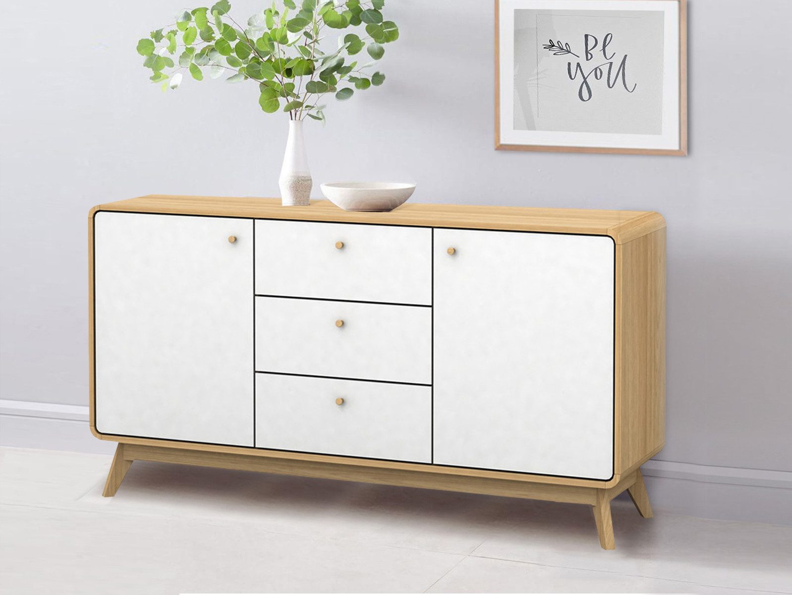 loft24 Sideboard Caitlin, Schrank, 2 Türen, 3 Schubladen, Skandinavisches Design, Breite 140 cm