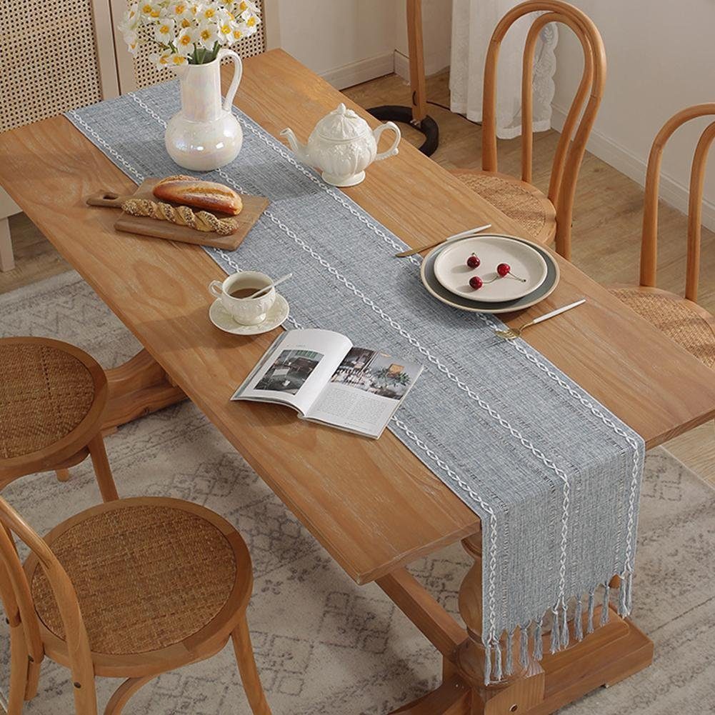 Blusmart Tischläufer Klassische Tischfahne im nordischen Stil (Tischdecke mit Quasten im Boho-Landhausstil 1-tlg, Handgefertigte Quasten, waschbar), Geeignet al – Bild 4 von 5