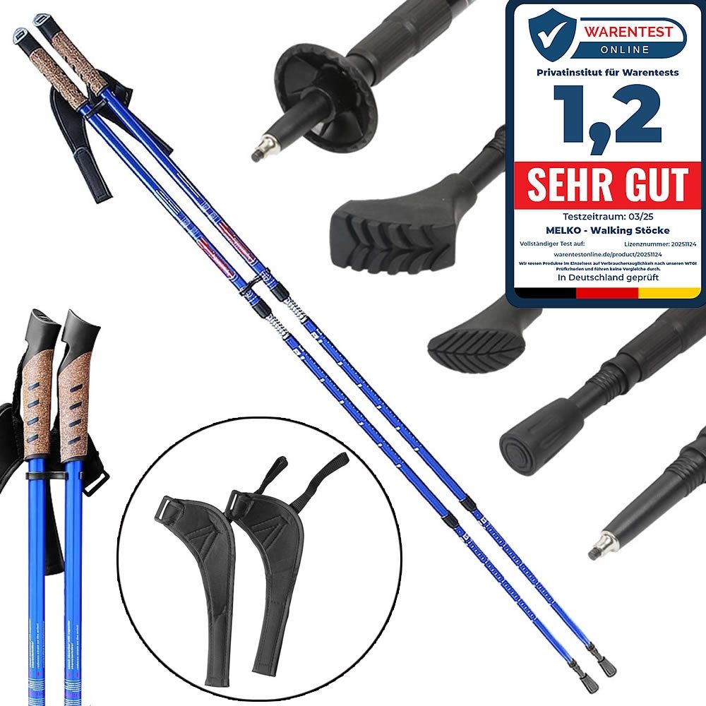 Melko Nordic-Walking-Stöcke Wanderstöcke Nordic Walking Teleskop Stöcke Antischock Aluminium (Stück, 1 St., Premium Qualität), Teleskopstock