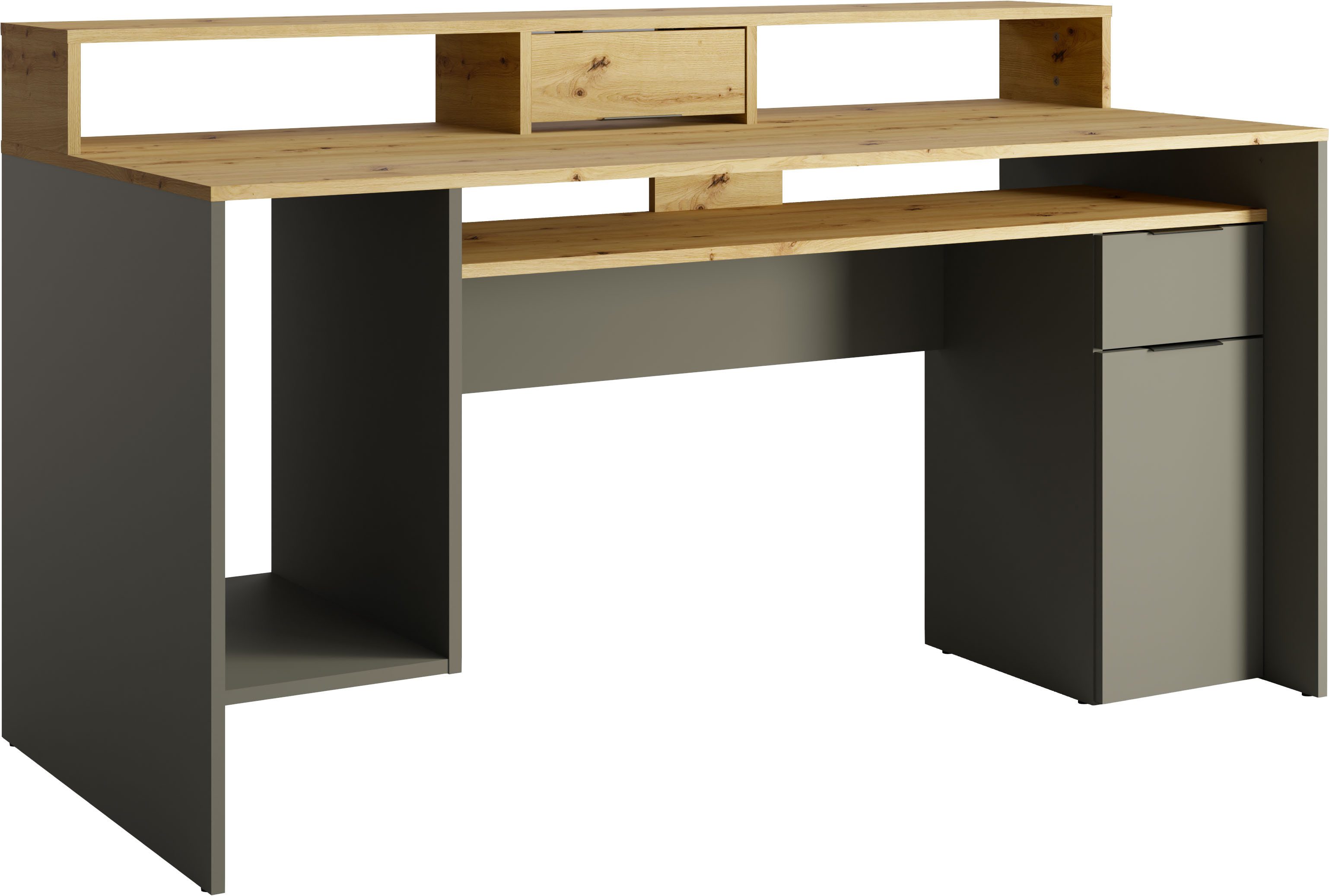 OTTO home Schreibtisch Peooria Computertisch mit Monitoraufsatz & Towerfach, viel Stauraum, Büroschreibtisch, Gamingtisch mit Schublade, modern, Breite 160 cm
