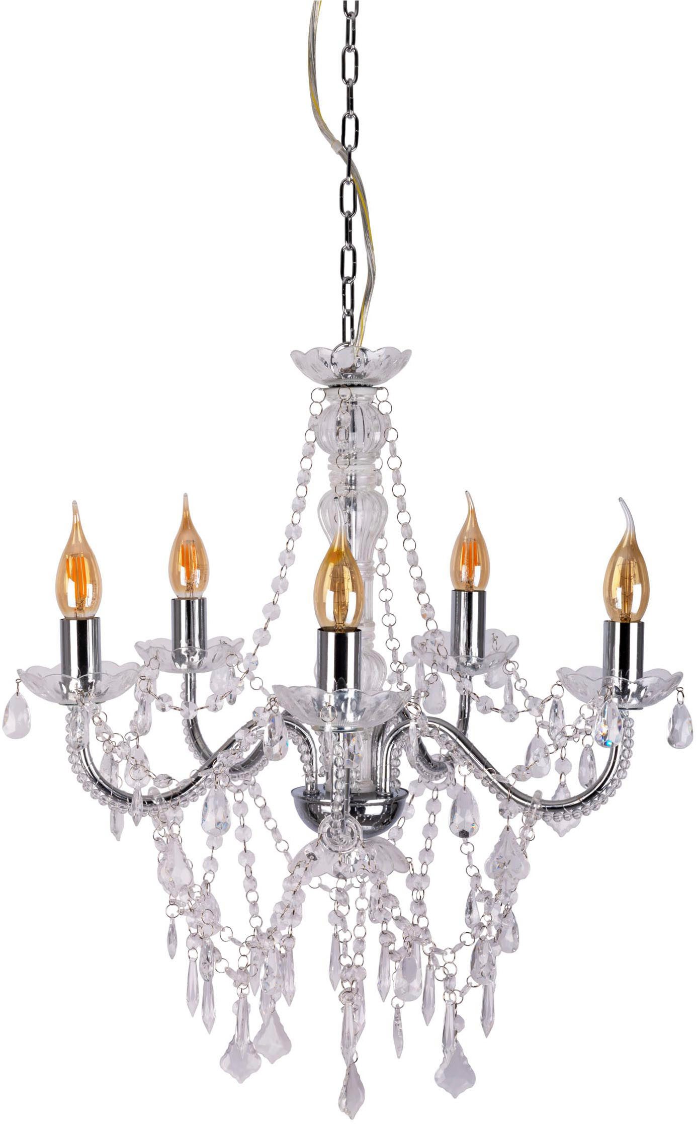 näve Pendelleuchte 5er Krone "CECILIA" D: 52 cm chrom, ohne Leuchtmittel, elegantes Design