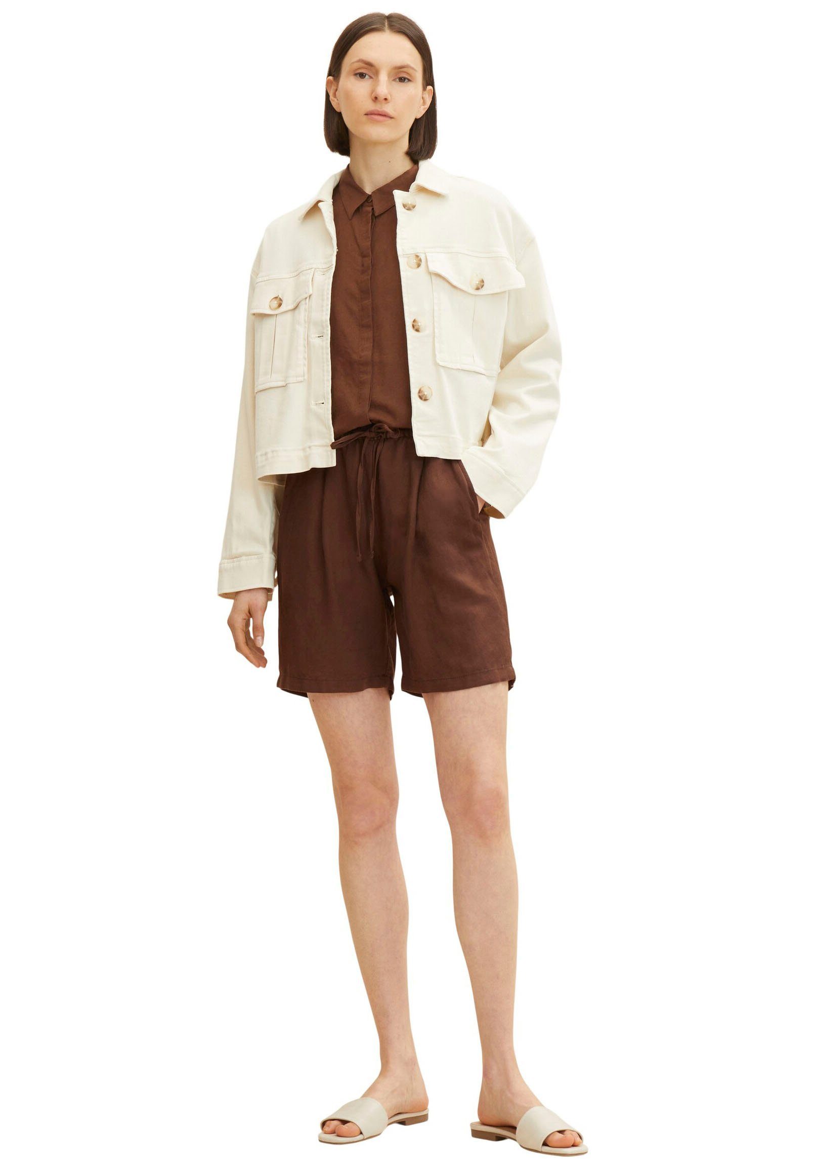 TOM TAILOR Shorts mit Leinenanteil elastischem chocolate und brown Bund