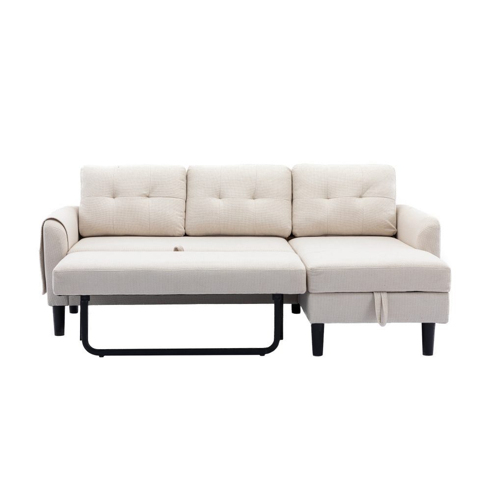 BlingBin Ecksofa Couch in L-Form Stauraum, Schlaffunktion, Beige Set Stauraum-Chaise, Couch Eckcouch | mit Polsterecke 1 1er mit Hocker Sofa Beige mit Teile