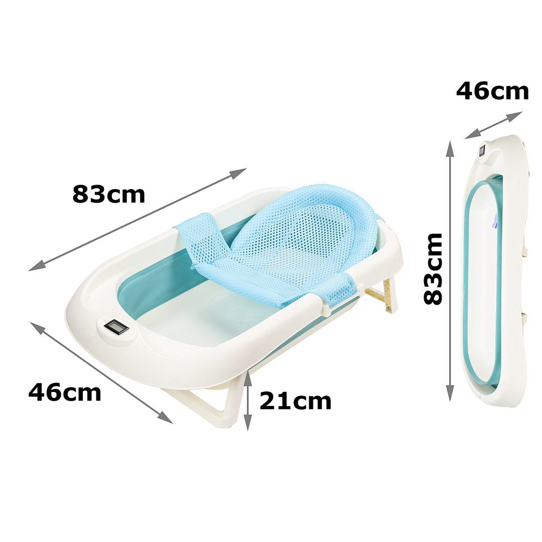 Clanmacy Babybadewanne Babybadewanne faltbar mit Thermometer & Badenetz, Platzsparend