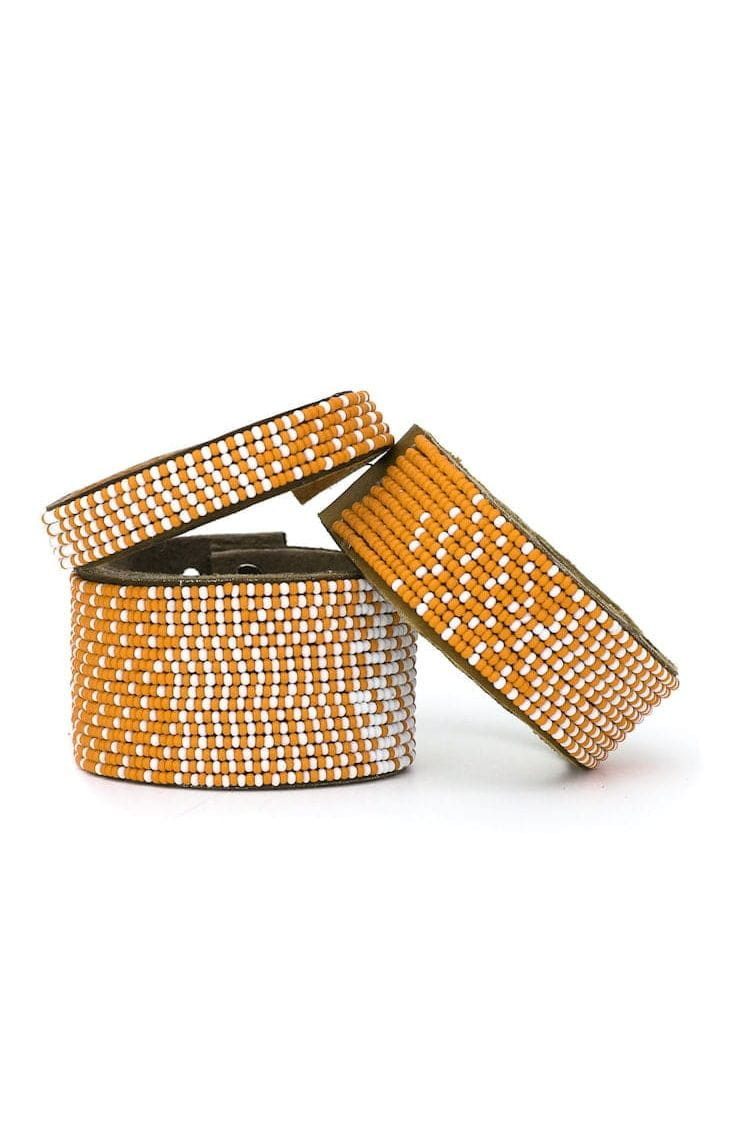 Swahili Coast Perlenarmband Ombre Orange, Handgefertigt · Leder & Glasperlen · Unikat