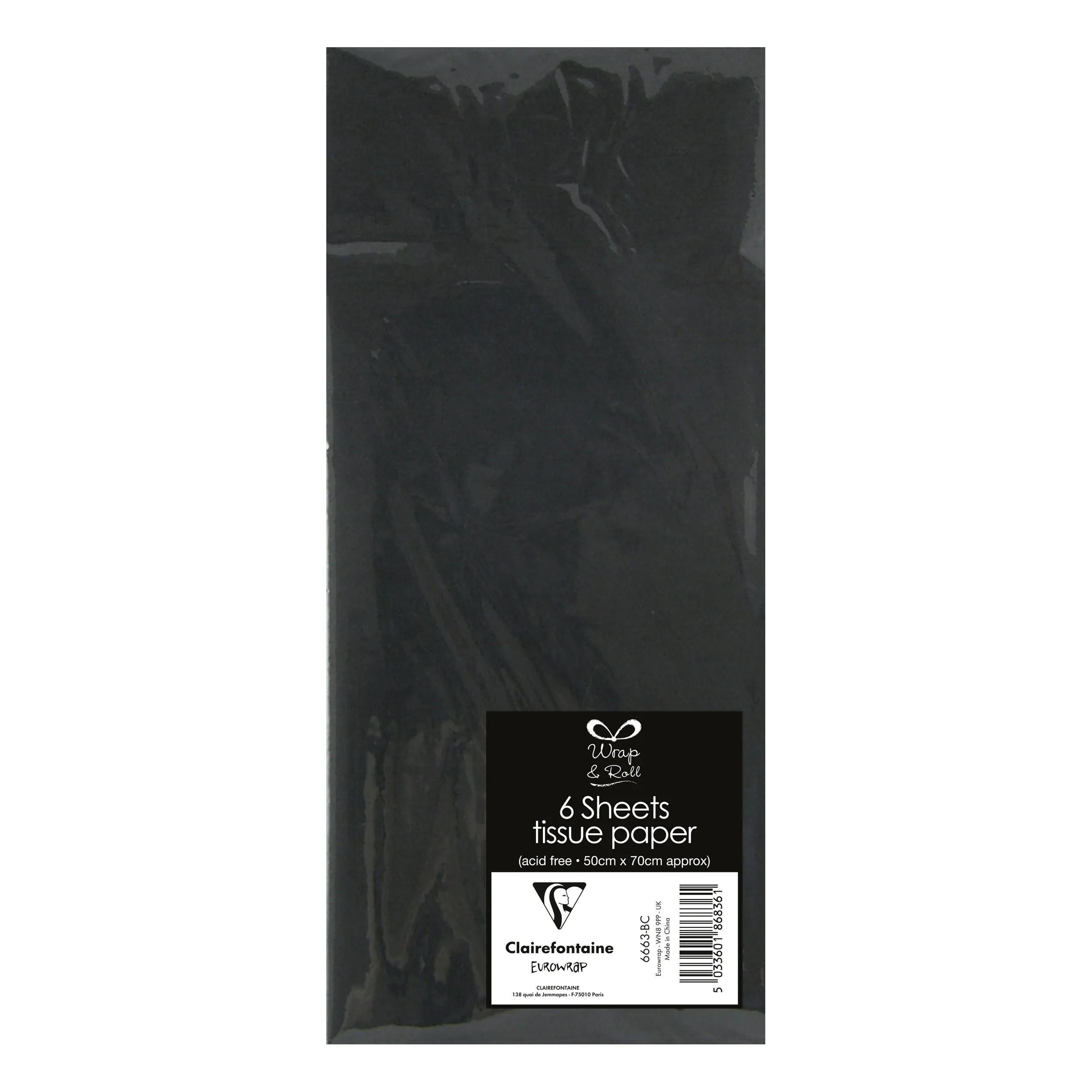CLAIREFONTAINE Seidenpapier 12x Seidenpapier, Packung 6 Bl 50x70 cm, schwarz Schwarz 6663-BC, MISC