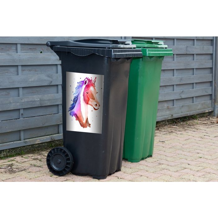 MuchoWow Wandsticker Pferd - Rosa - Blau - Mädchen - Kinder - Mädchen (1 St) Mülleimer-aufkleber Mülltonne Sticker Container Abfalbehälter QR10882