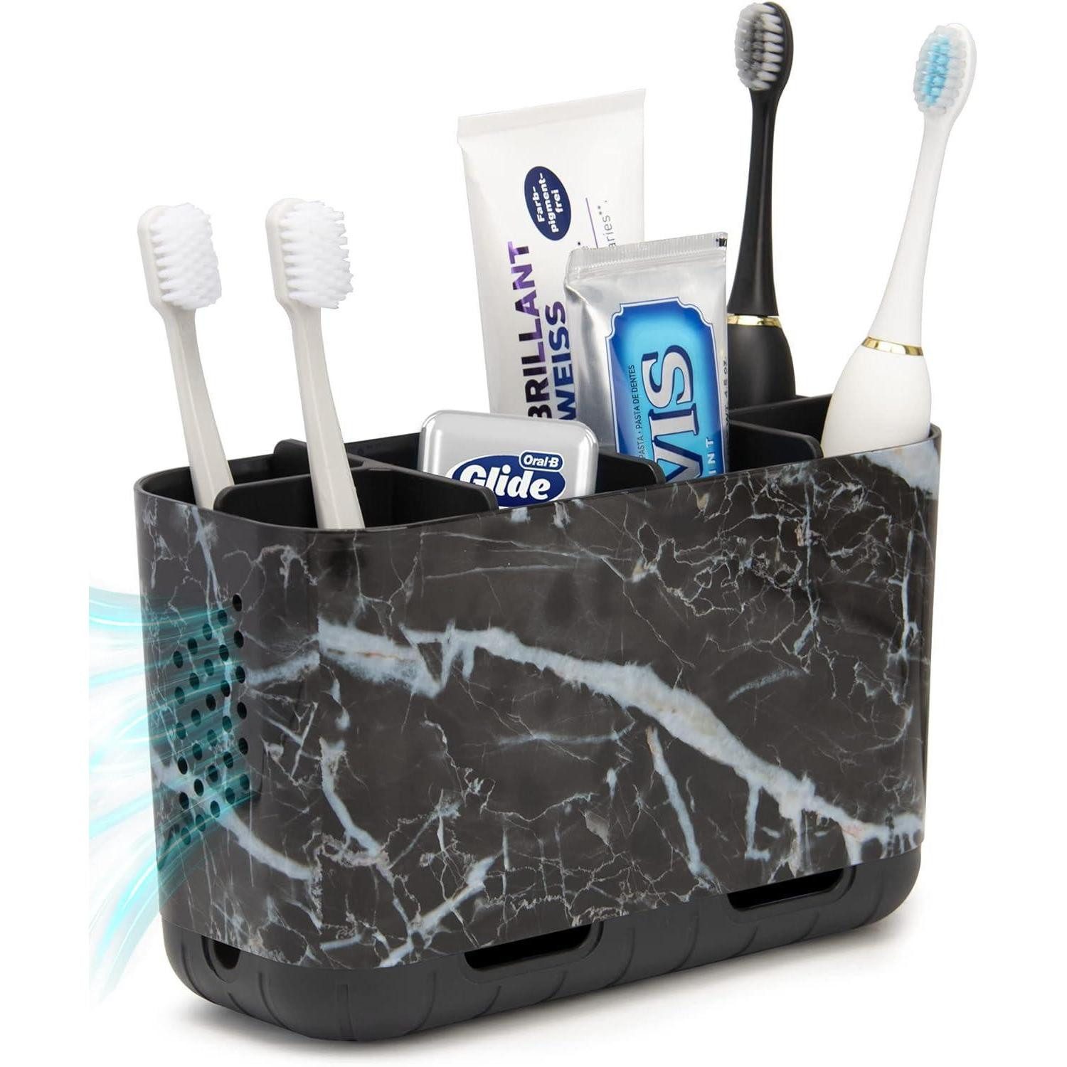LuxusKollektion Zahnbürstenhalter Zahnbürstenhalter Schwarz Elektrische Zahnbürste Marmor 6 Abteile