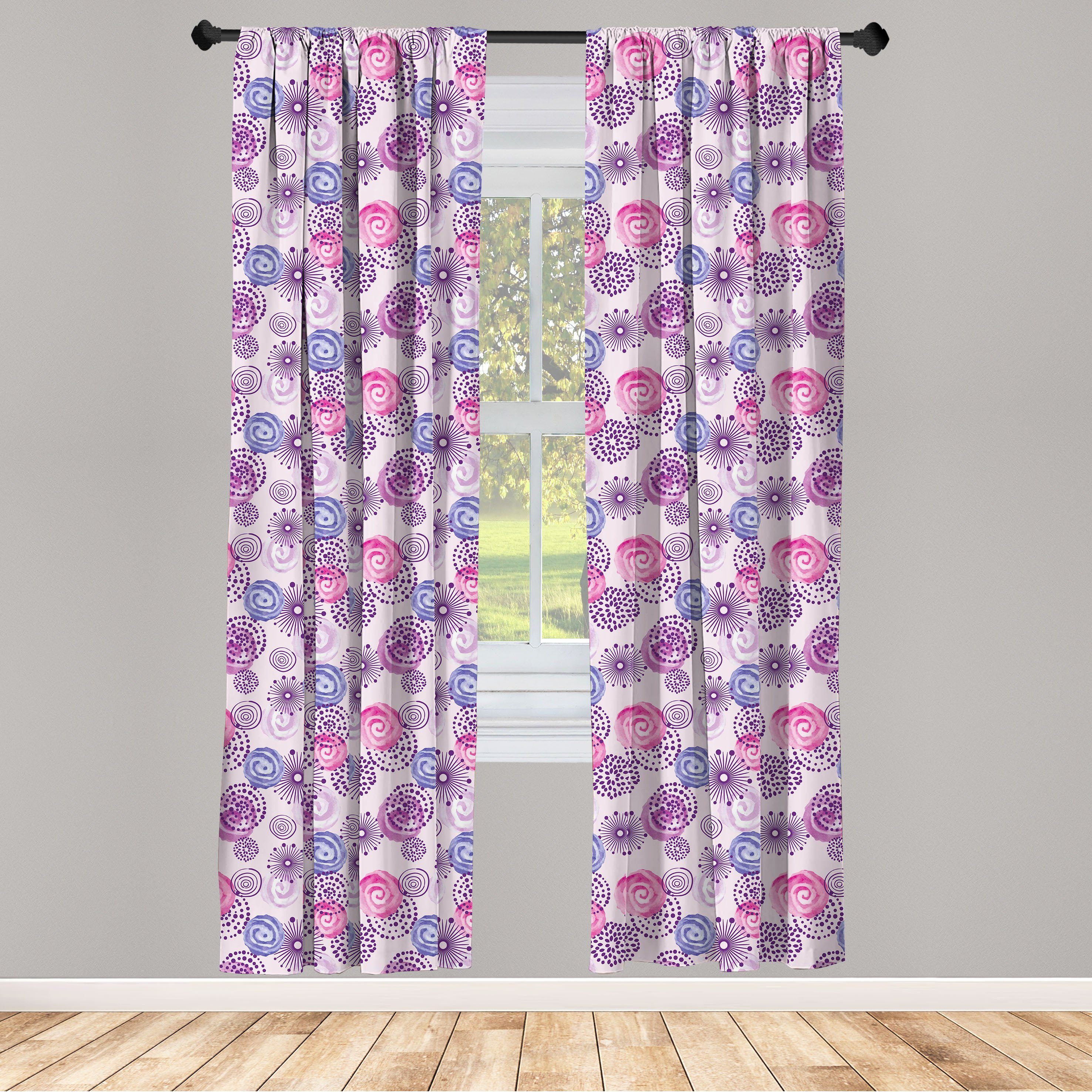 Gardine Vorhang für Wohnzimmer Schlafzimmer Dekor, Abakuhaus, Microfaser, Lila Aquarell-Blumen-Kunst