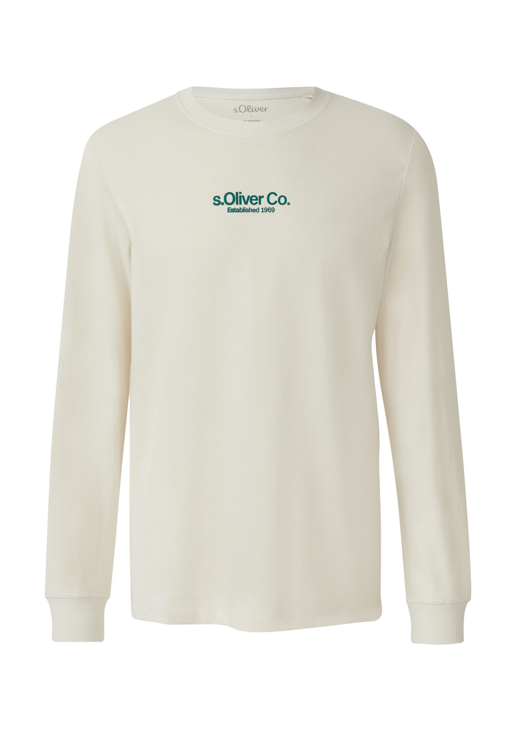 s.Oliver Langarmshirt T-Shirt Longsleeve aus Baumwolle mit Rippbündchen und Logo