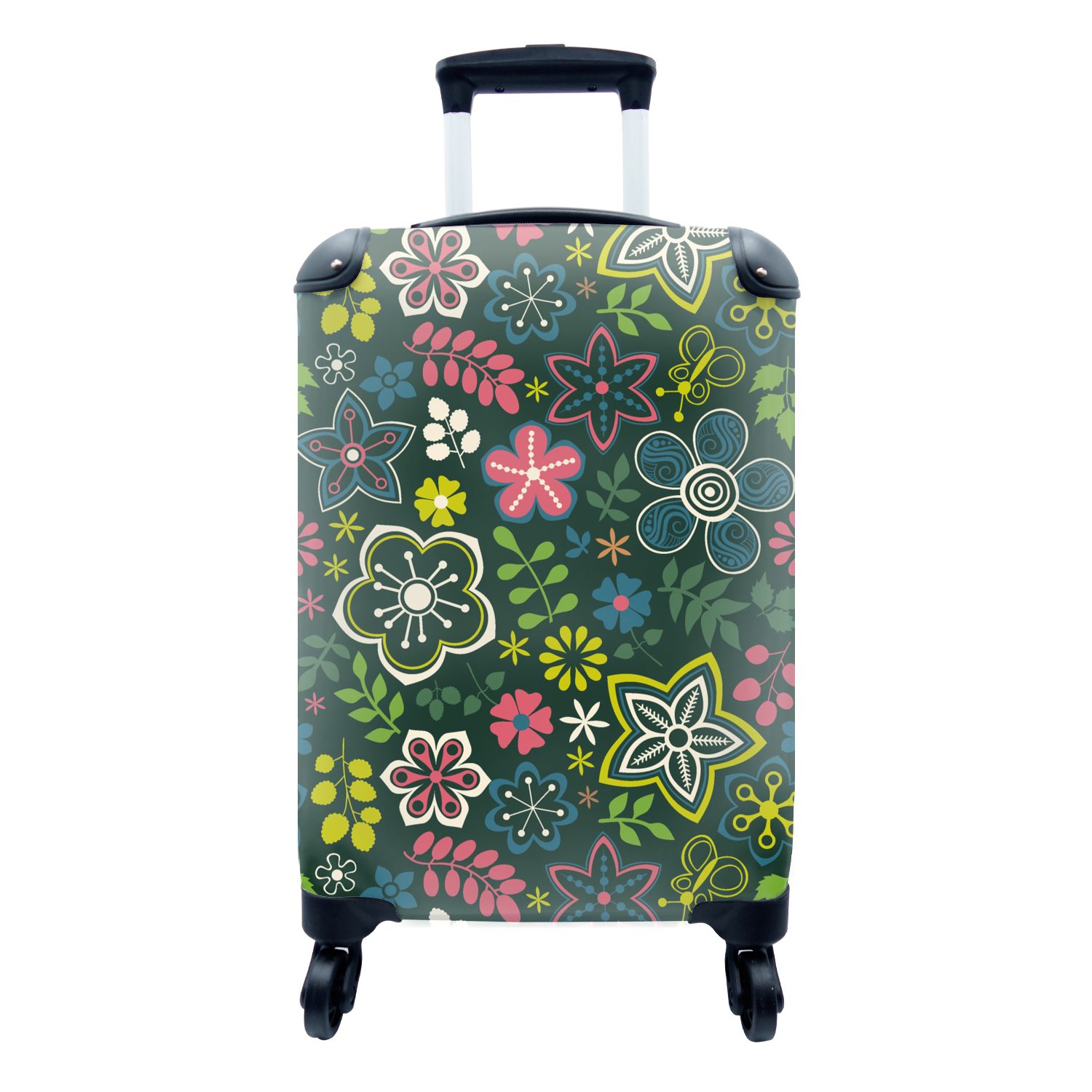 MuchoWow Handgepäckkoffer Blätter - Muster - Blumen, 4 Rollen, Reisetasche mit rollen, Handgepäck für Ferien, Trolley, Reisekoffer