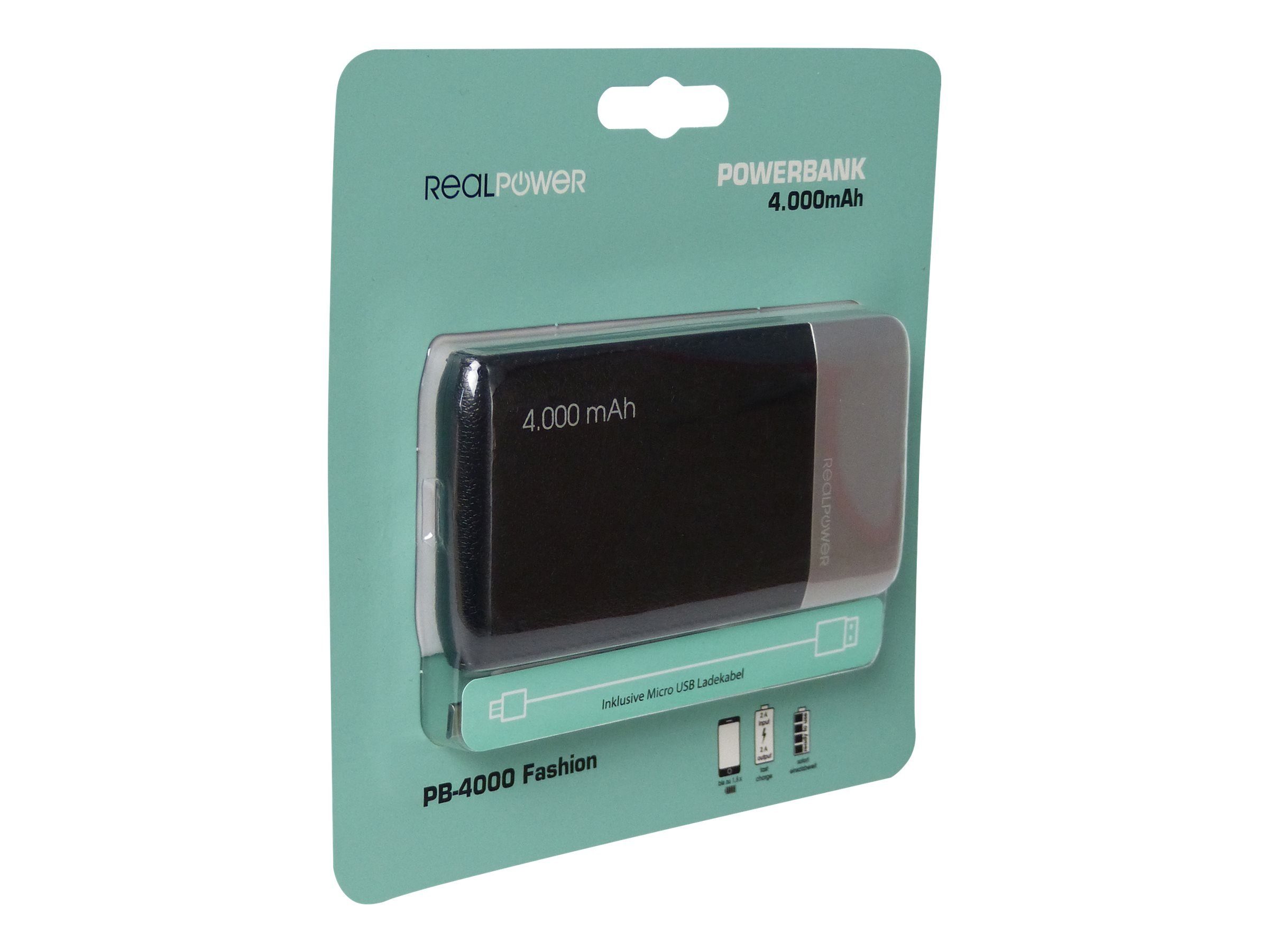Ultron REALPOWER Powerbank RealPower PB-4000 Fashion Black (lederoptik) Powerbank