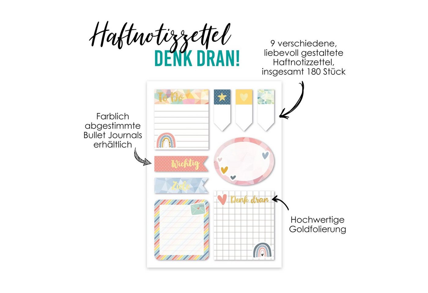 Thumbnail - PAPIERDRACHEN Haftnotizblock Bullet Journal Sticky Notes - Blöcke Haftnotizen, Klebezettel