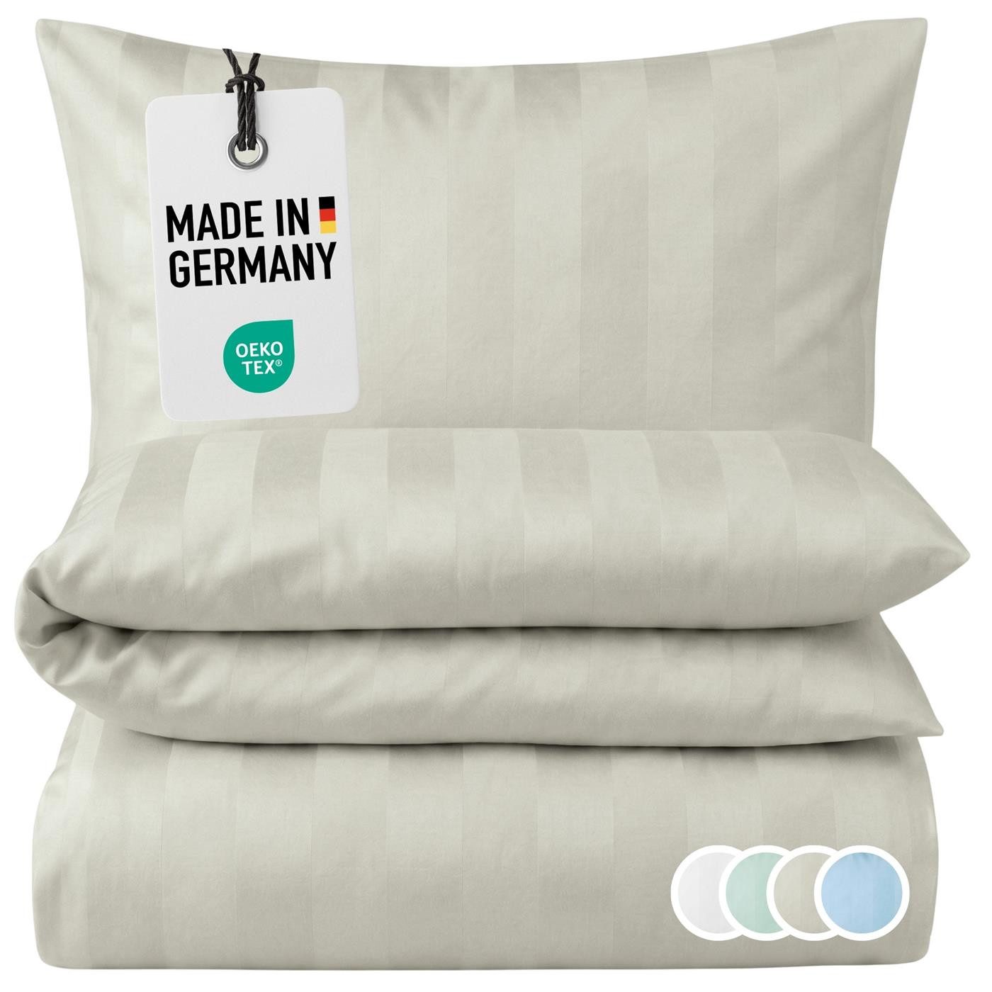 Carpe Sonno Bettwäsche Damast 135x200 155x220 Streifen Baumwolle elegante Hotel Bettwäsche, Damast, 2 teilig, Hochwertige Bettbezüge Allergiker Bettset pflegeleicht Reißverschluss