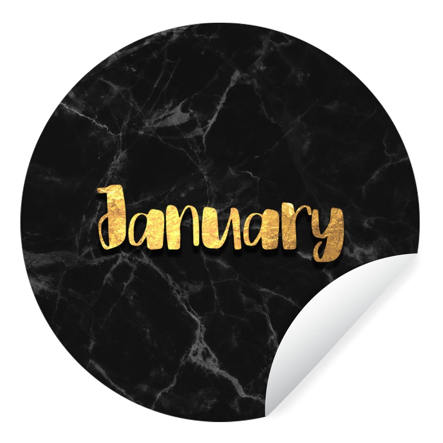 MuchoWow Wandsticker Kalender - Januar - Gold - Marmor (1 St), Tapetenkreis für Kinderzimmer, Tapetenaufkleber, Rund, Wohnzimmer