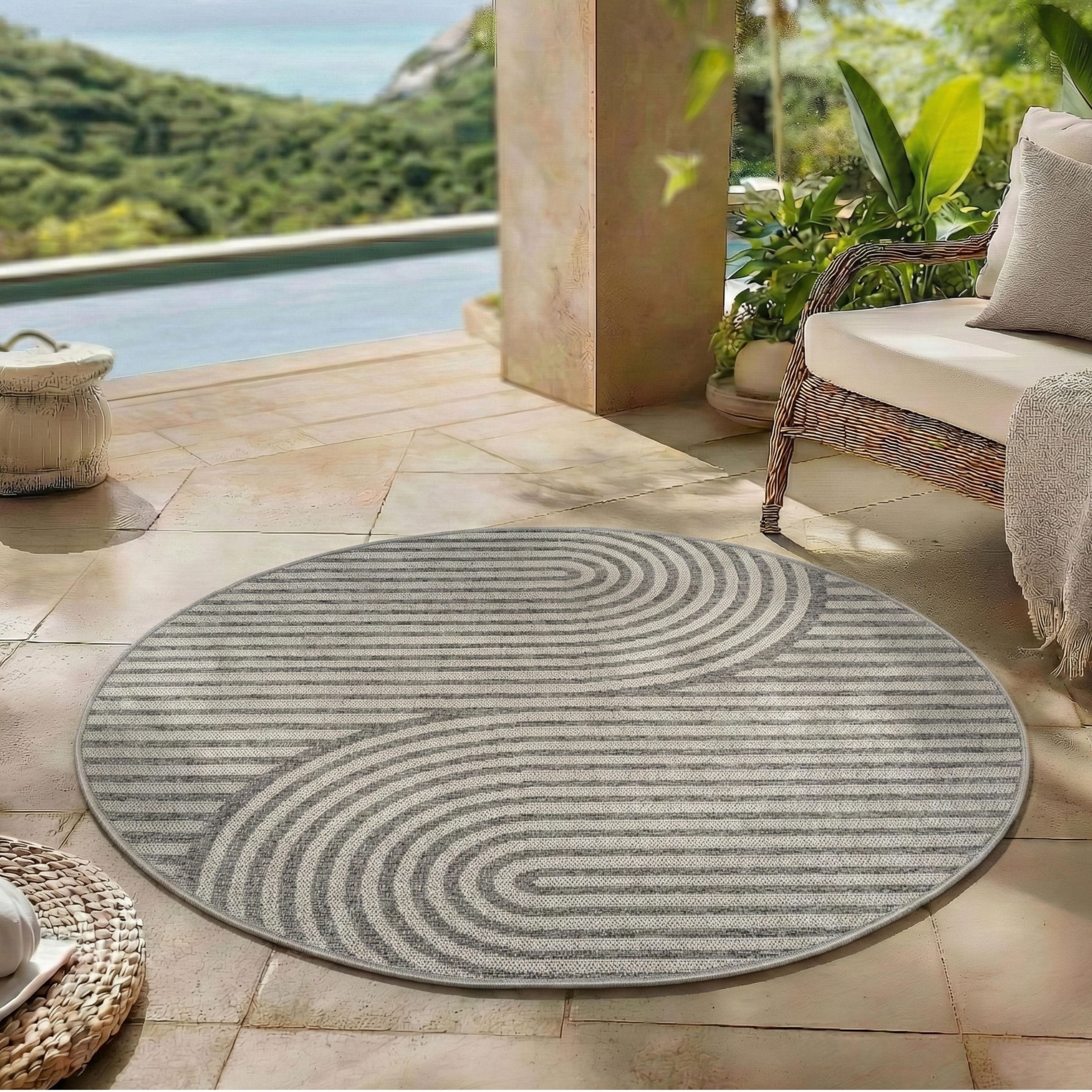 Carpettex Outdoorteppich Boho Flachgewebter Teppich, Rund, Höhe: 5 mm, Outdoor Teppich Wetterfest Modern Design Wohnzimmer Küchen Terrasse