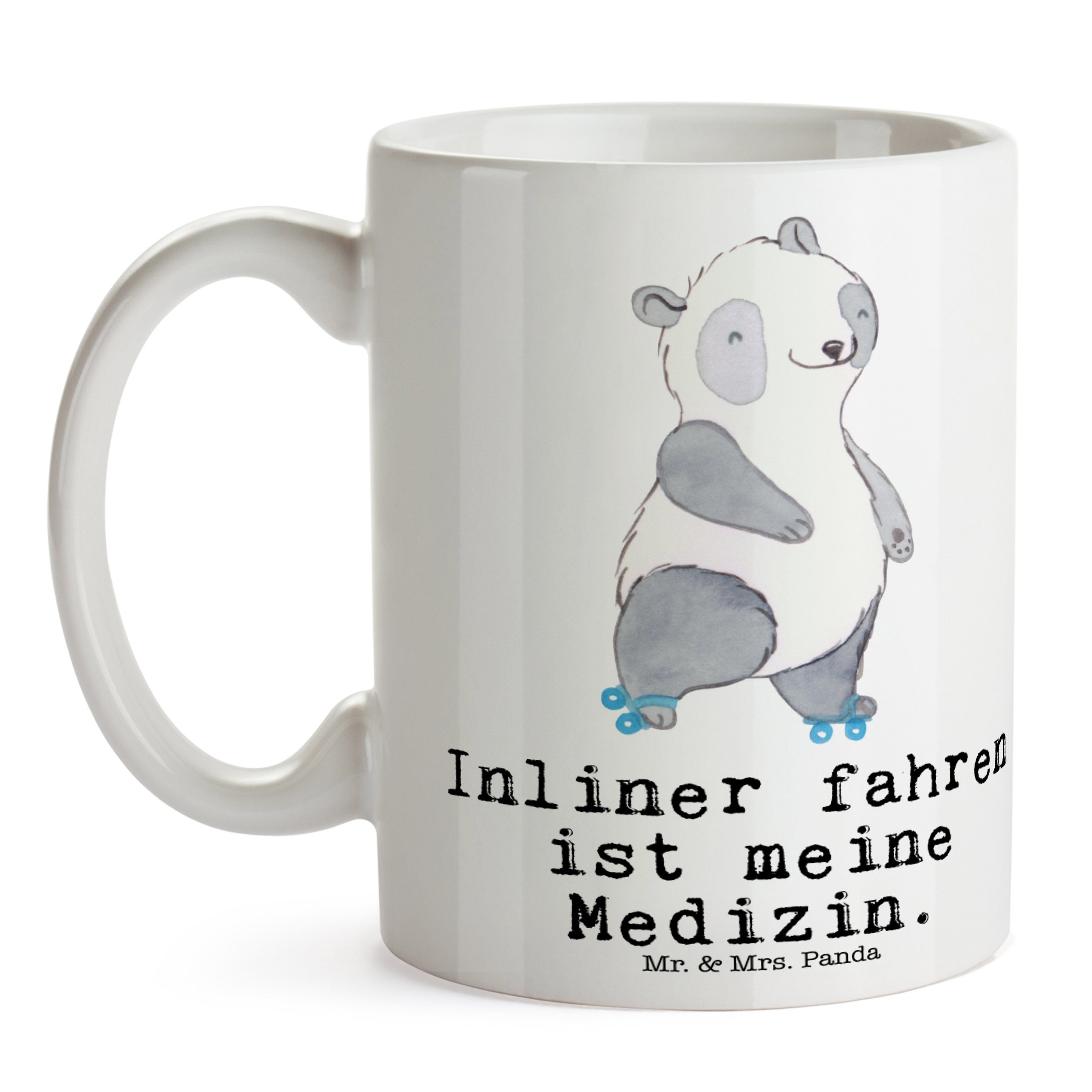 Mrs. Sportle, & - Geschenk, Tasse Panda Mr. Panda fahren Inliner Weiß Tasse Motive, Keramik - Medizin