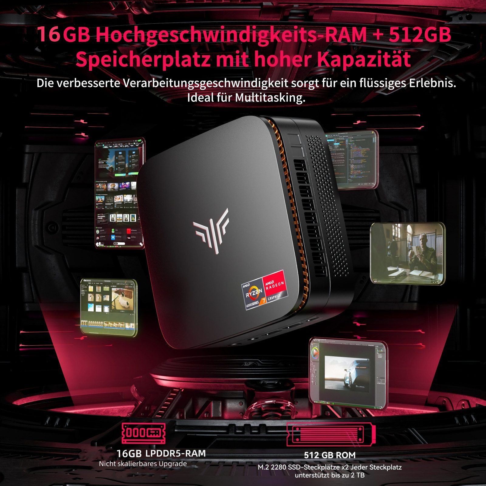 NiPoGi H1 AMD Ryzen 7 7735HS, 16/24 GB LPDDR5 RAM, 512GB/1TB SSD, Gaming Mini-PC (AMD Ryzen 7 7735HS, AMD Radeon™ Graphics, 16 GB RAM, 512 GB SSD, AMD Radeon Gr – Bild 4 von 5