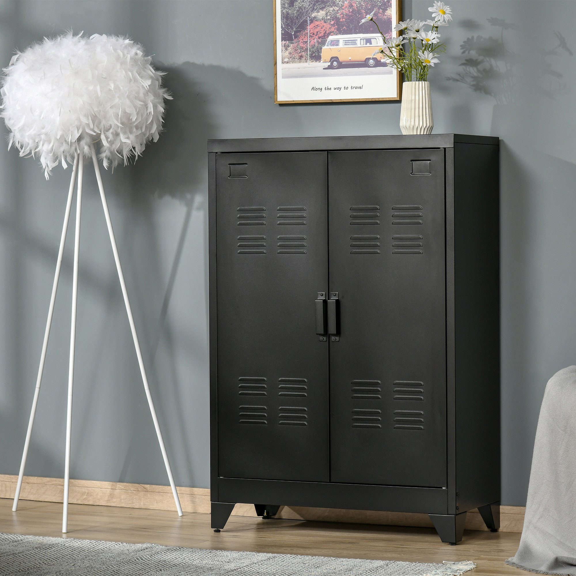 HOMCOM Sideboard Aktenschrank mit Lamellentüren (Aufbewahrungsschrank, günstig online kaufen