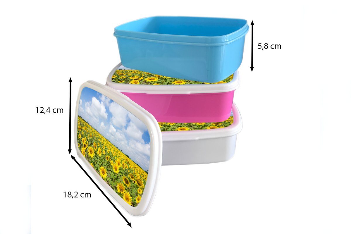 Brotbox für und Blumen weiß - - Kinder Lunchbox Jungs - Gelb Natur Mädchen Sonnenblumen - und MuchoWow - Landschaft, (2-tlg), Erwachsene, Wolken Kunststoff, Brotdose, für