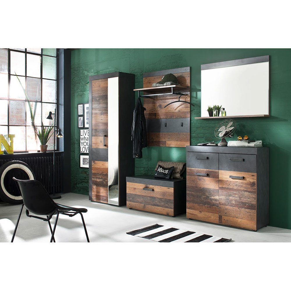 trendteam Garderoben-Set Indy, Garderobenmöbel Garderoben-Kombi Flurschrank Braun/Grau 265x192x37cm