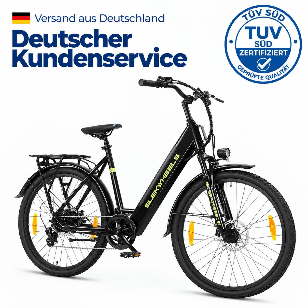 ELEKWHEELS E-Bike Cityrad 26" 36V 10Ah Akku bis 90km, 250W Motor, 45Nm, 7-Gang, 25km/h, 7 Gang, All-Terrain-Reifen, App-Steuerung mit Bluetooth