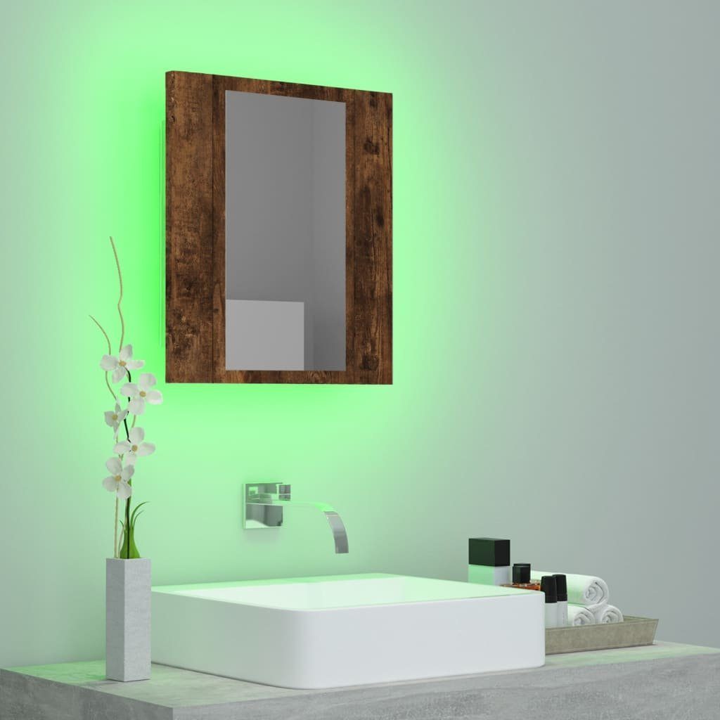 vidaXL Badezimmerspiegelschrank 40x12x45 Holzwerkstoff (1-St) Räuchereiche cm LED-Spiegelschrank