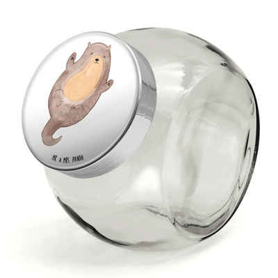 Mr. & Mrs. Panda Vorratsglas XL 2000ml Otter Umarmen - Weiß - Geschenk, Seeotter, Keksbehälter, Ot, Premium Glas, (1-tlg), Stilvoll & Praktisch