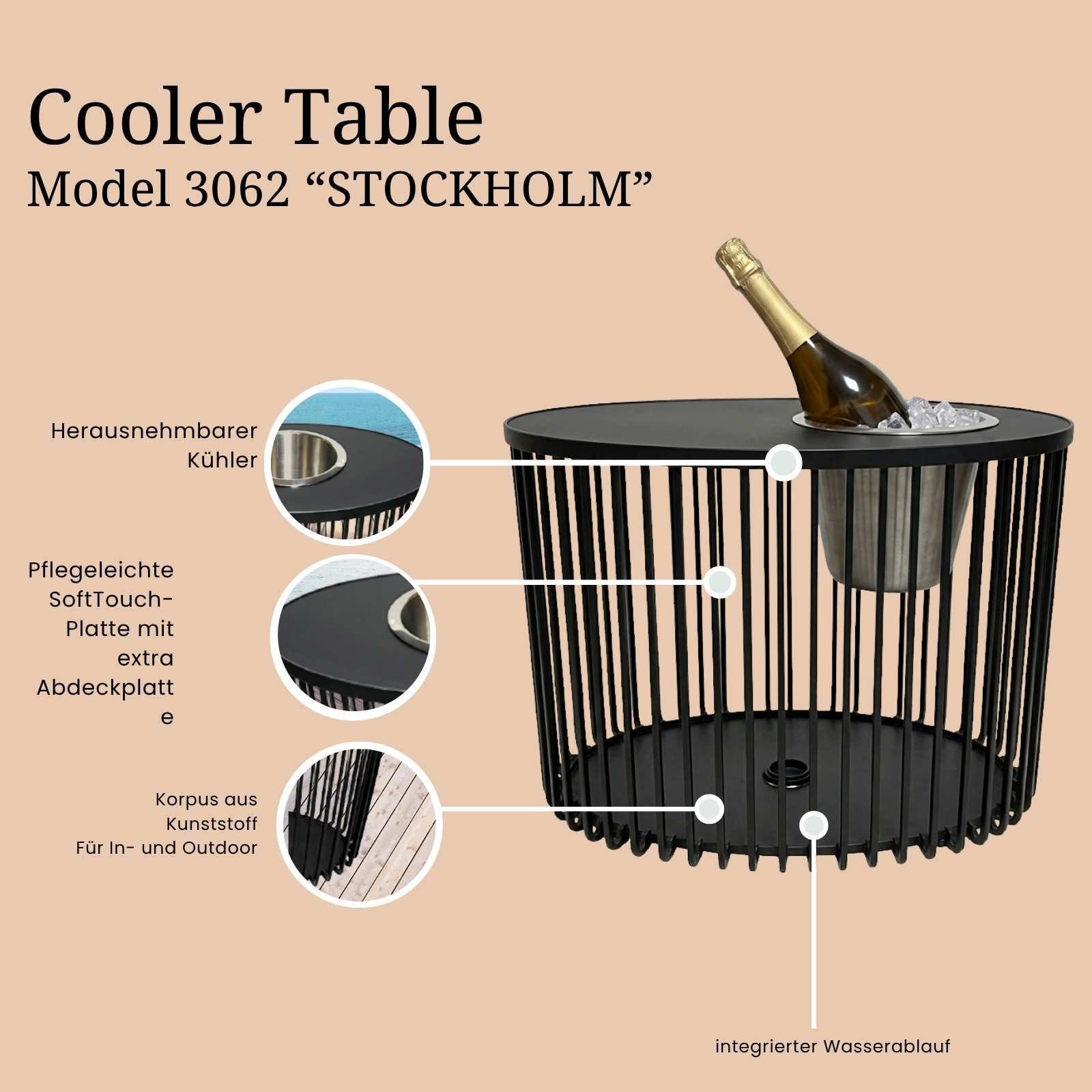COOTAB Cooler Table Beistelltisch Stockholm 3-in-1 Loungetisch mit Edelstahl-Kühler (1-St), Wetterfest, Pflegeleicht, Hitzebeständig, Stapelbar