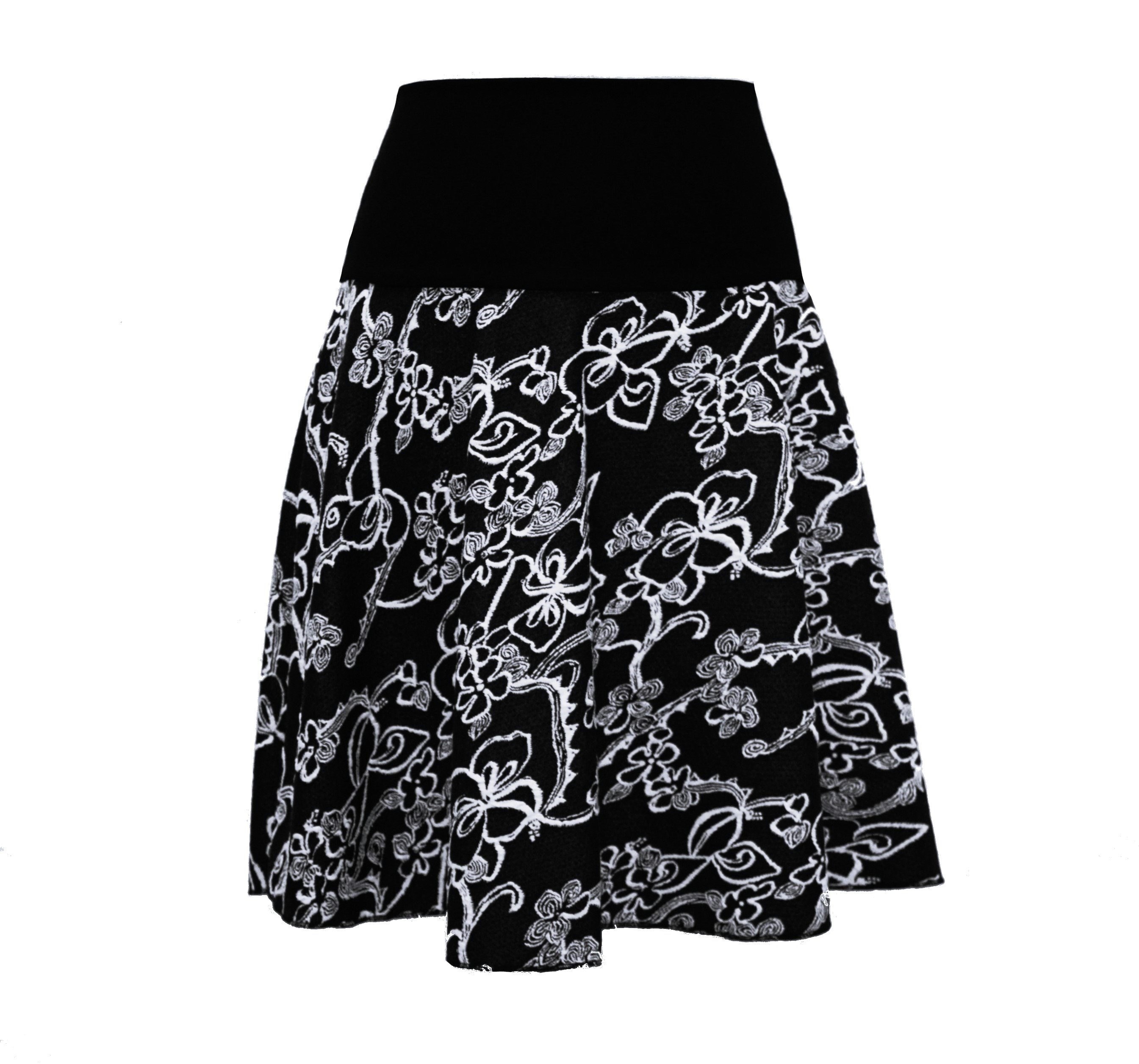 dunkle design A-Linien-Rock Schwarz Weiß Grau 57cm Jacquard Strick elastischer Bund