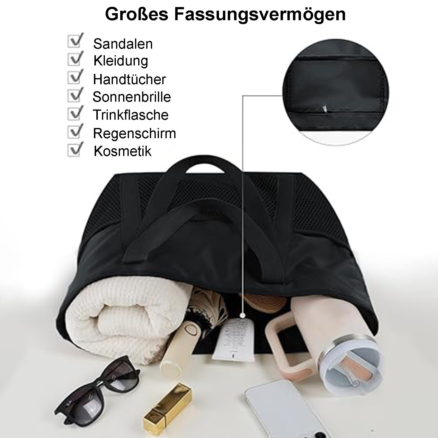 Mutig Strandtasche Strandtasche XL Familie,Groß Strandtasche reisetasche damen shopper (handtaschen damen groß mit Reißverschluss Wasserdicht Sanddicht, schwimm – Bild 5 von 5