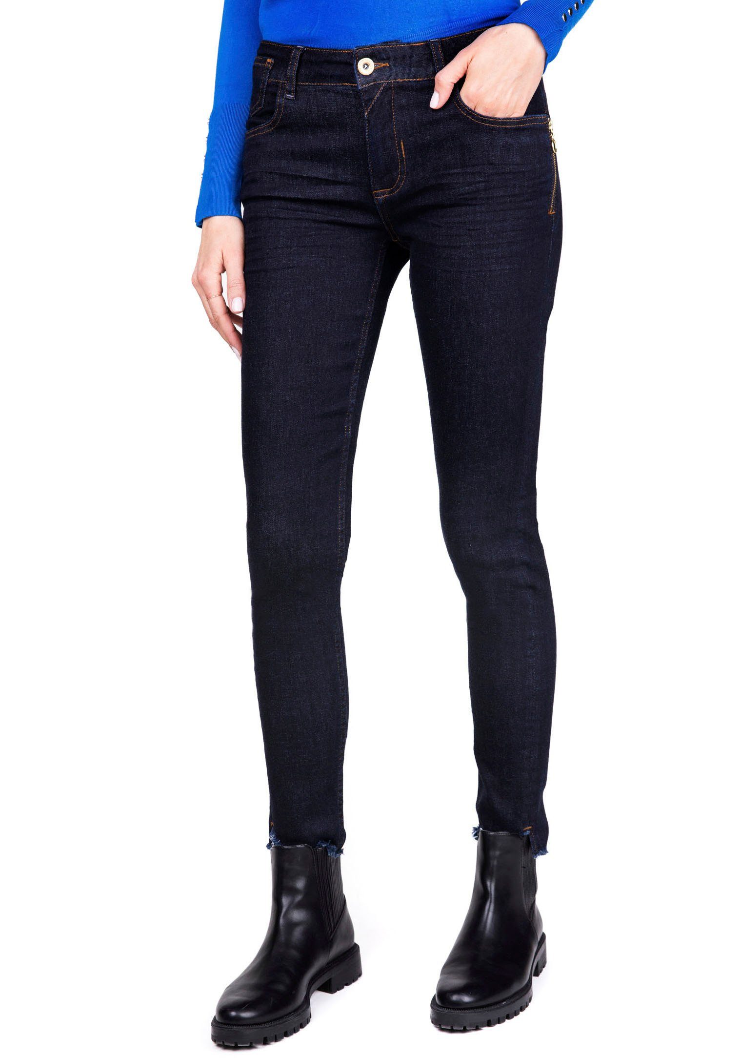 BLUE FIRE Skinny-fit-Jeans CHLOE mit Reißverschluß-Detail und Fransensaum