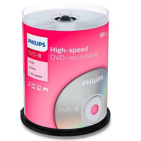 Philips DVD-Rohling 100 Philips Rohlinge DVD-R 4,7GB 16x Spindel