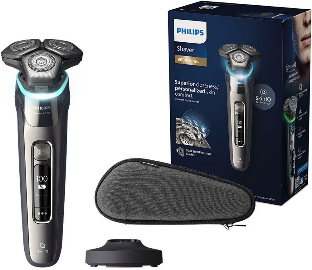Philips Elektrorasierer Shaver Series 9000 S9974/35, ausklappbarer  Präzisionstrimmer, Ladestand und Etui, mit SkinIQ Technologie | Trimmer