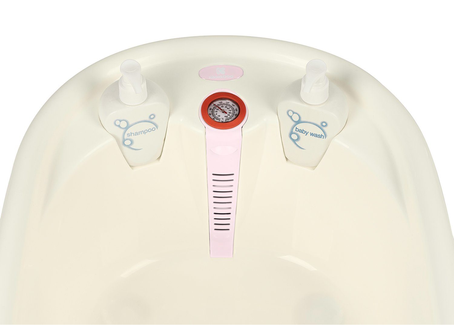rosa Sitz zwei Baby Badewanne Babybadewanne Kikkaboo Thermometer Shampooflaschen Dori, Wasserablauf