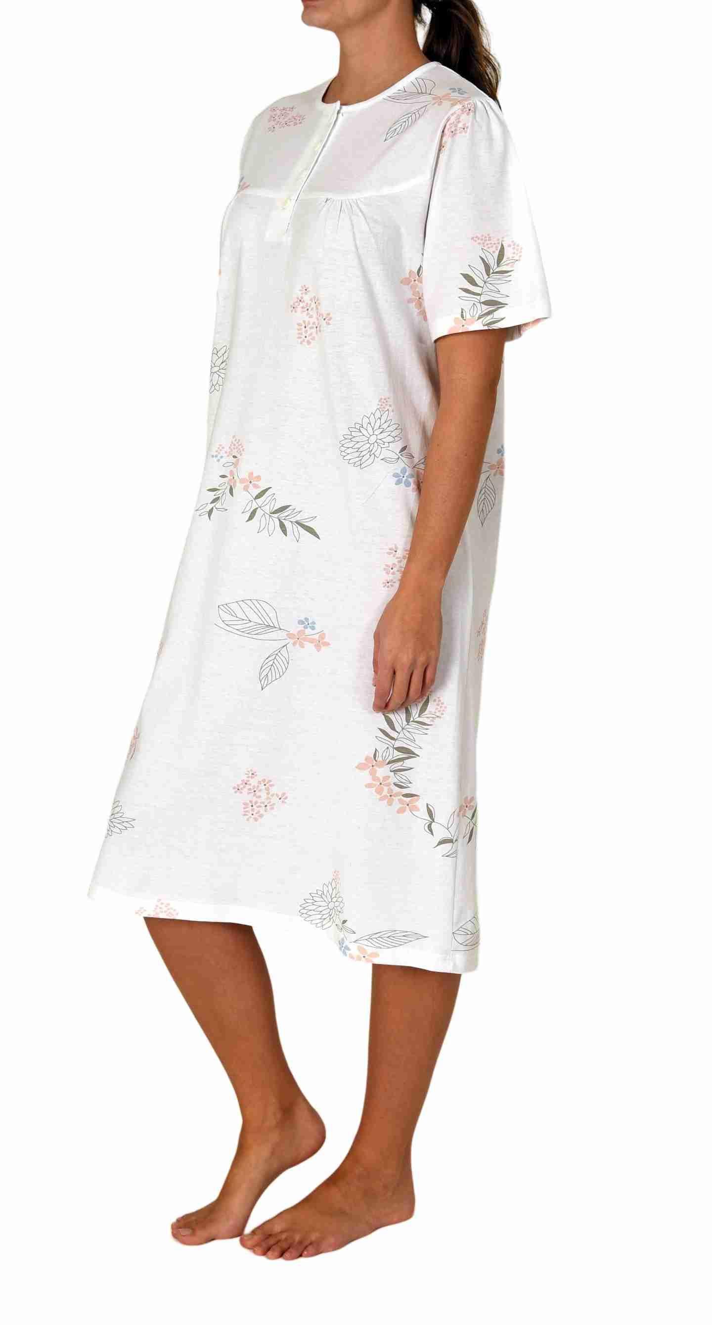 Normann Nachthemd Elegantes frauliches Damen kurzarm Nachthemd mit Knopfleiste am Hals