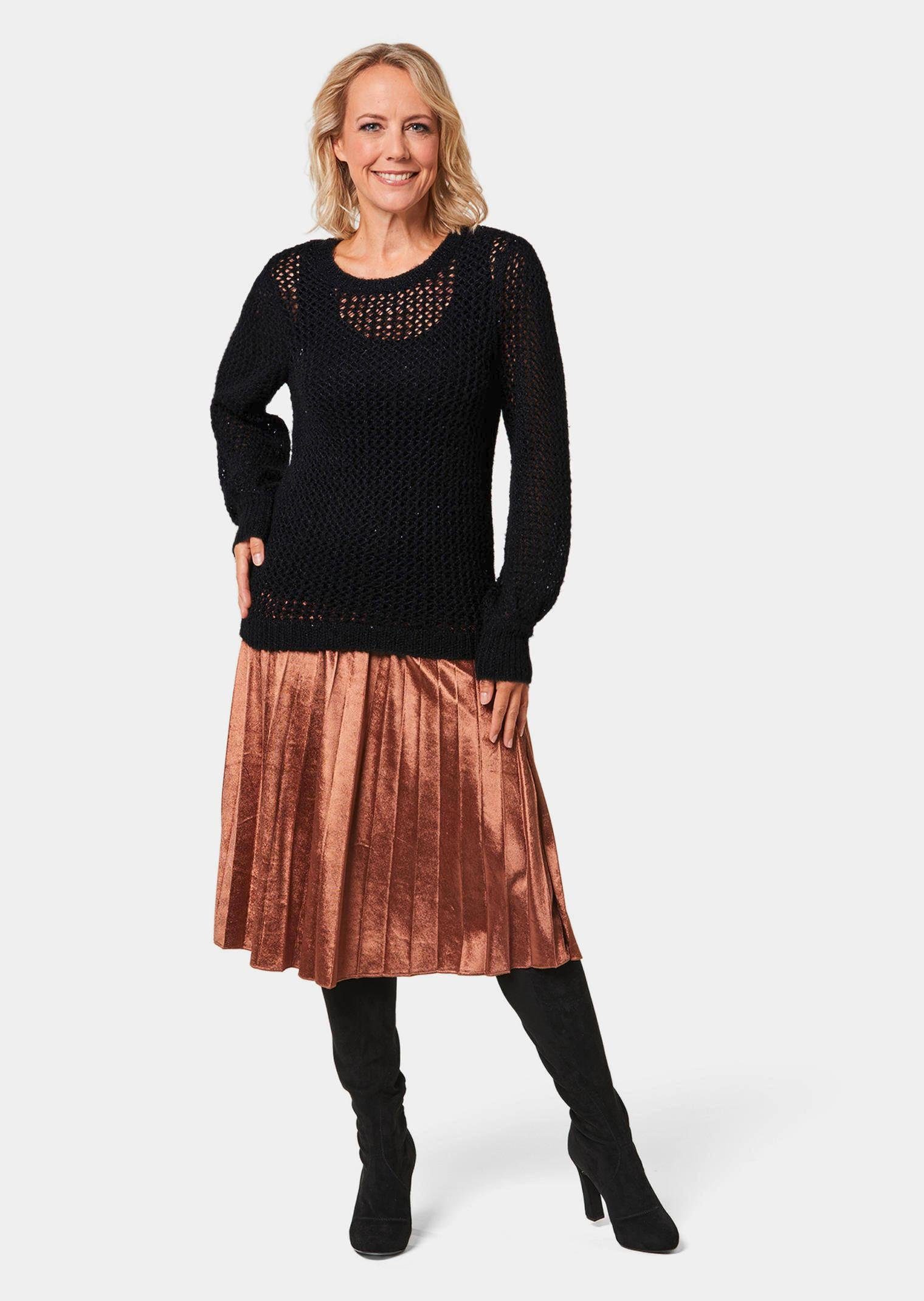 GOLDNER Strickpullover Femininer Pullover in Netzoptik mit Pailletten