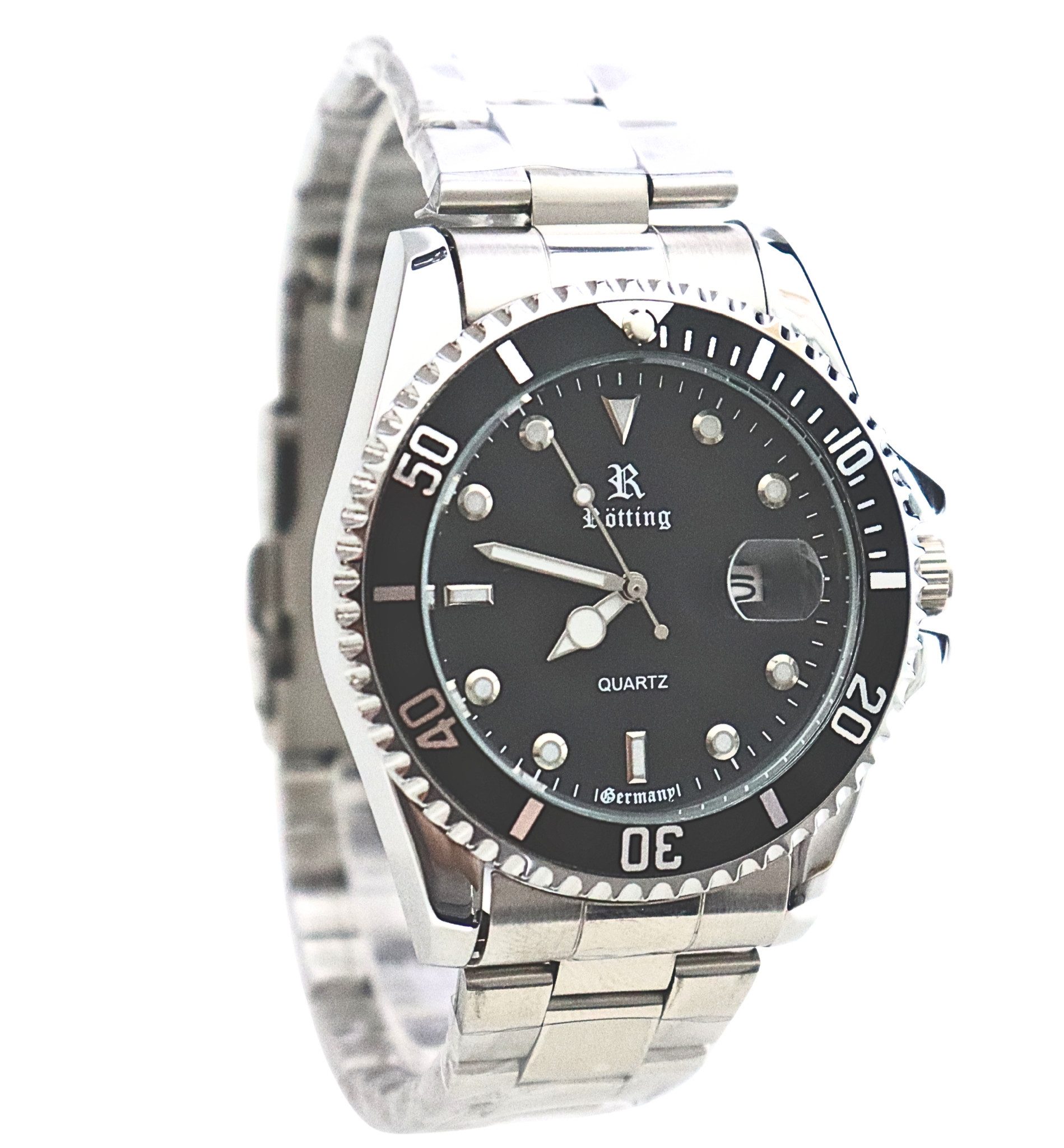 Rötting Design Quarzuhr Herrenuhr schwarze Lünette zum Drehen schwarzes Zif günstig online kaufen