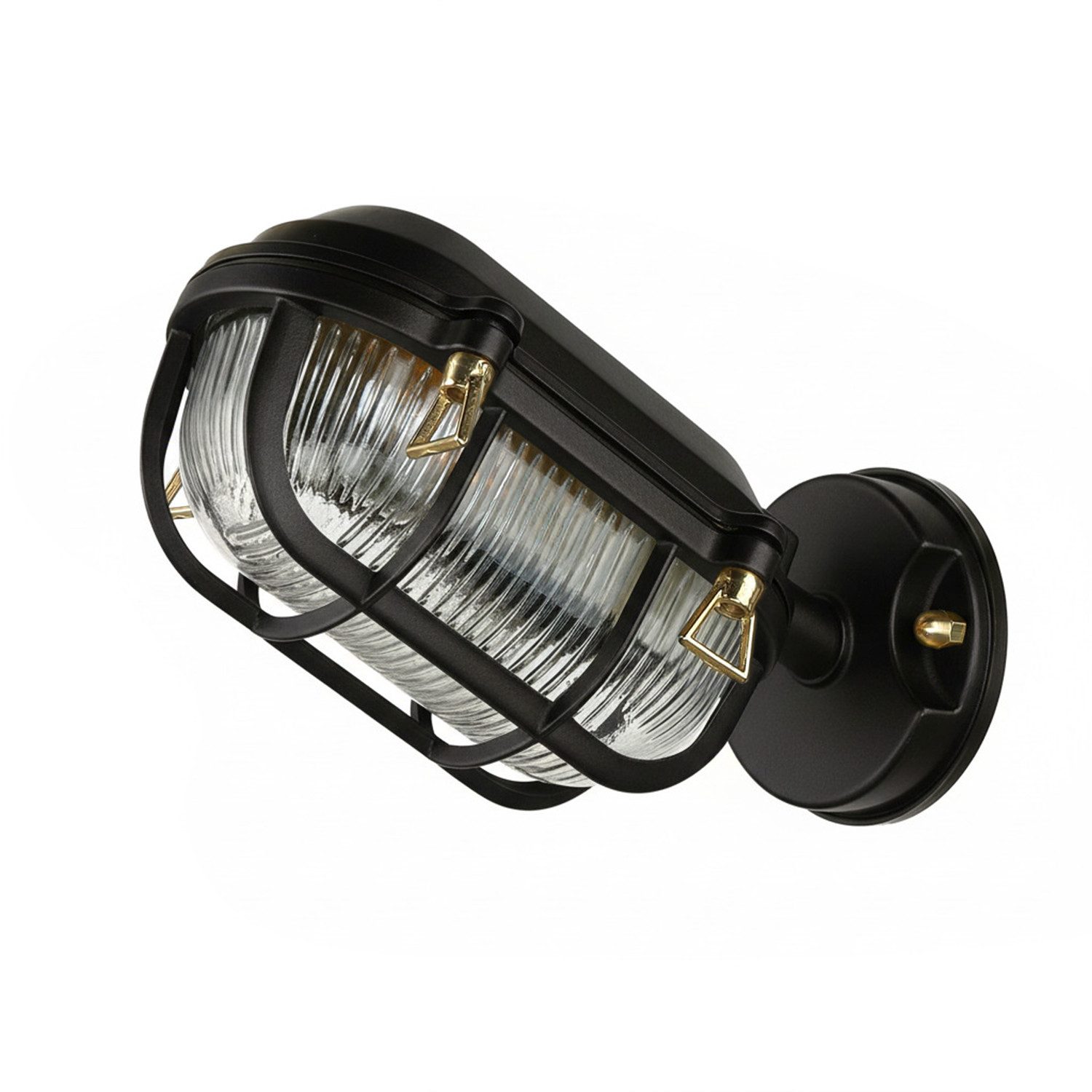 Licht-Erlebnisse Außen-Wandleuchte SKIATHOS, ohne Leuchtmittel, Glas Messing H: 15,5 cm IP64 Schwarz E27 Maritim