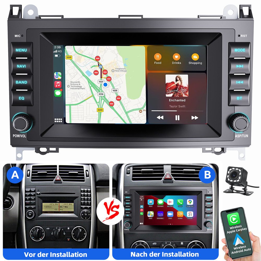 ESSGOO Für Mercedes-Benz A B Klasse Vito W169 W639 W245 Carplay Android Auto Navigationsgerät (Carplay Android Auto Bluetooth FM AM)