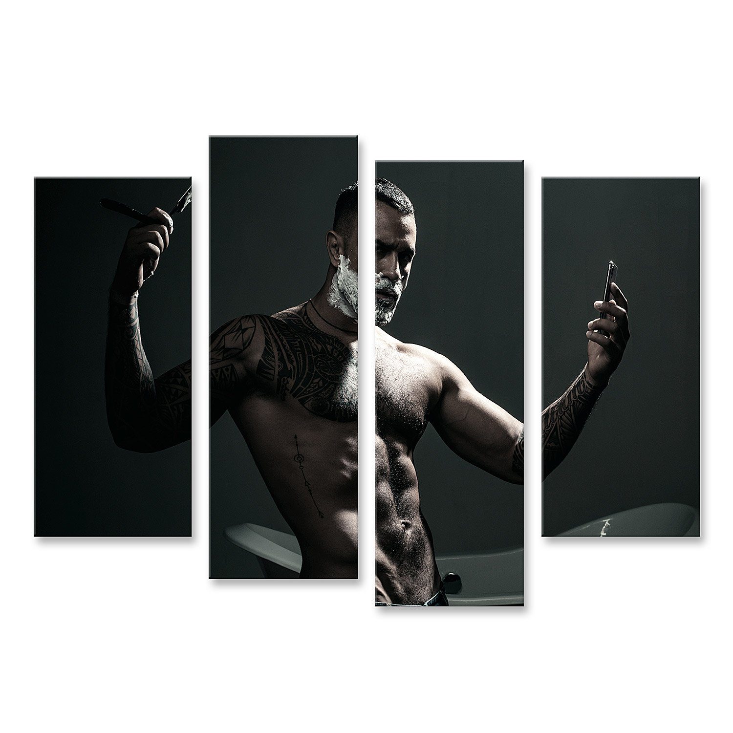 Leinwandbild Bild auf Leinwand Mann besucht Hairstylist in Barbershop Bart Styling