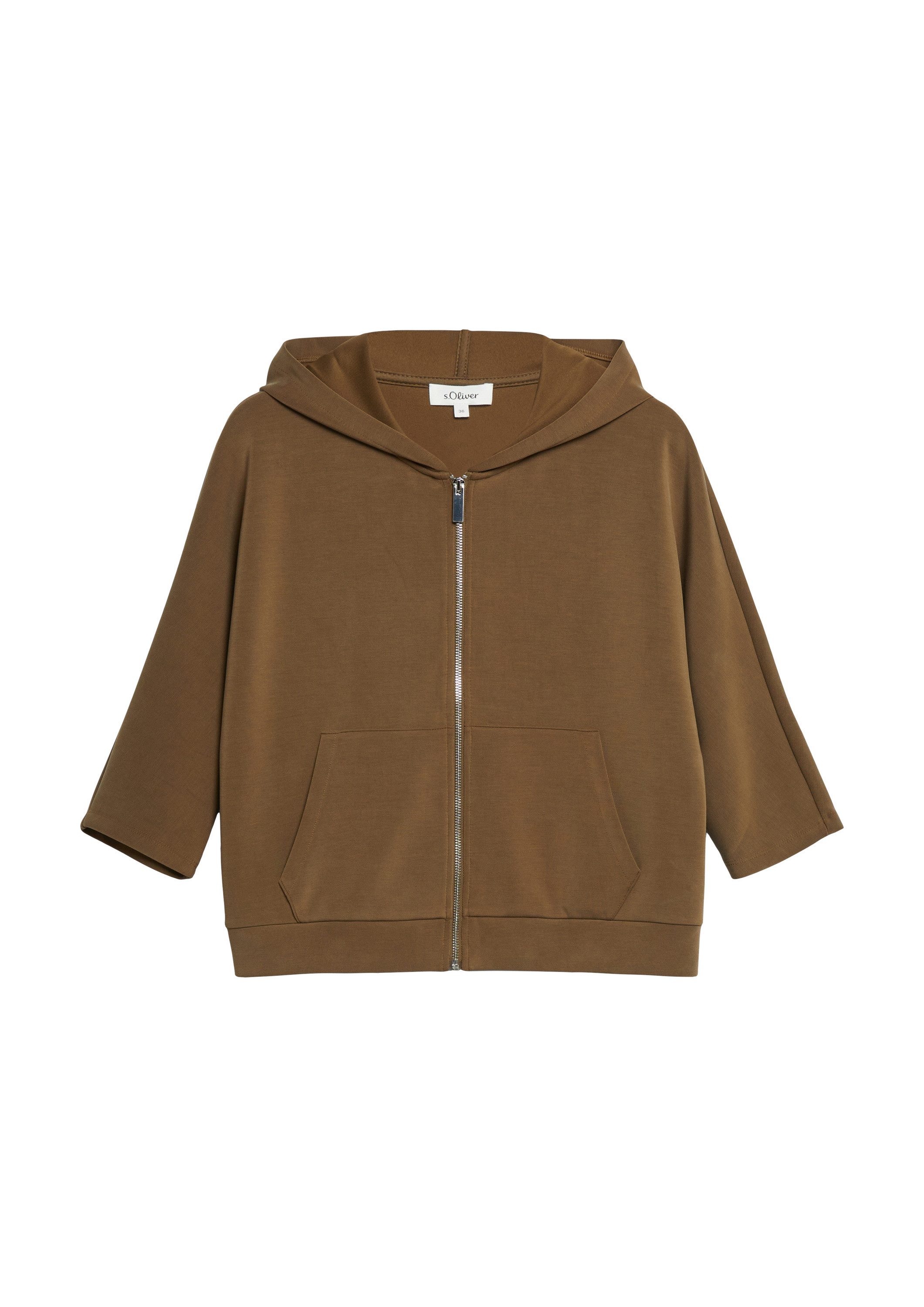 s.Oliver Sweatjacke Sweatshirt Jacke Sweatjacke aus Scuba mit weitem 3/4-Arm