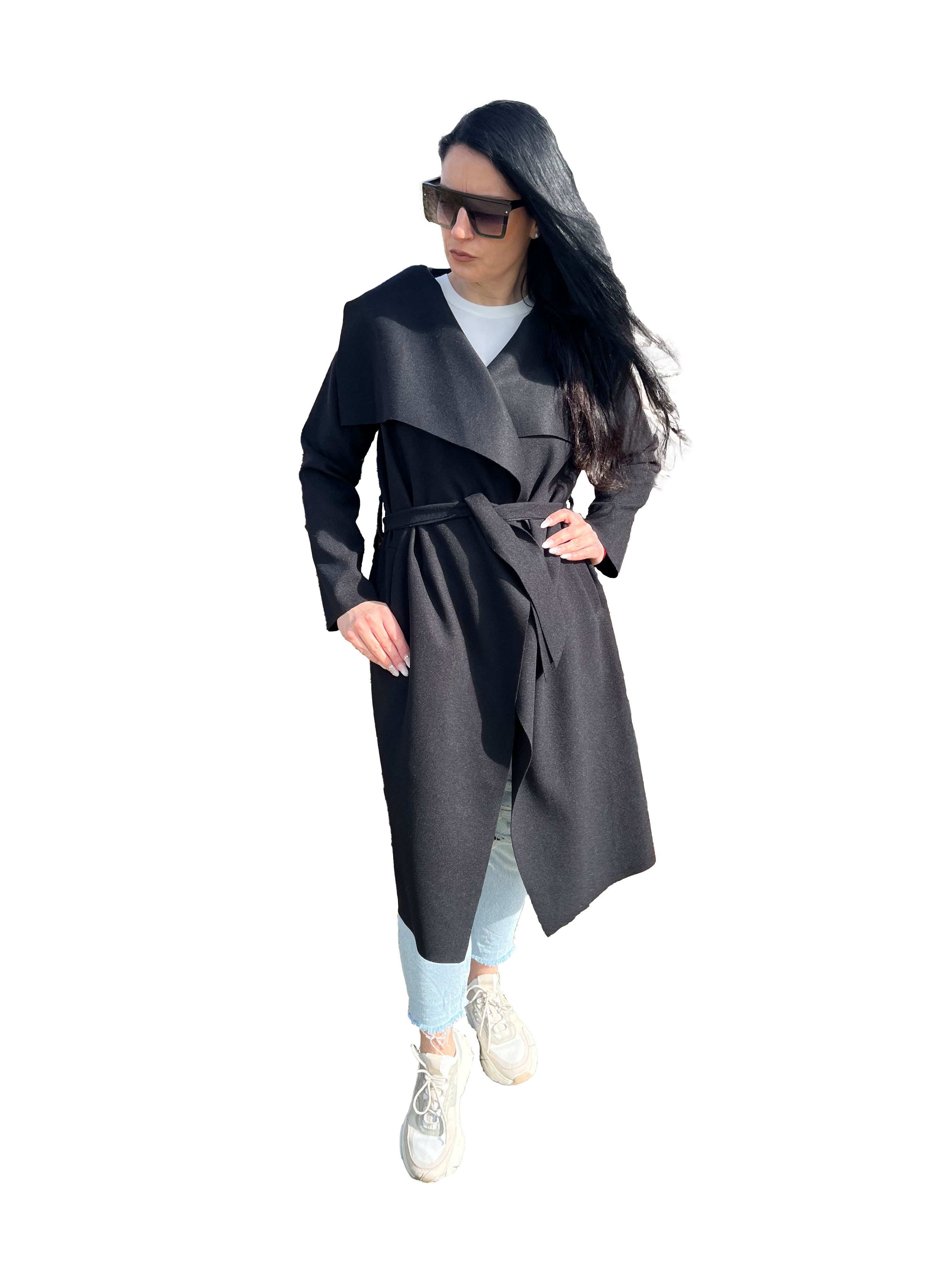 Lelü Fashion Langjacke Langer Mantel mit Bindeband