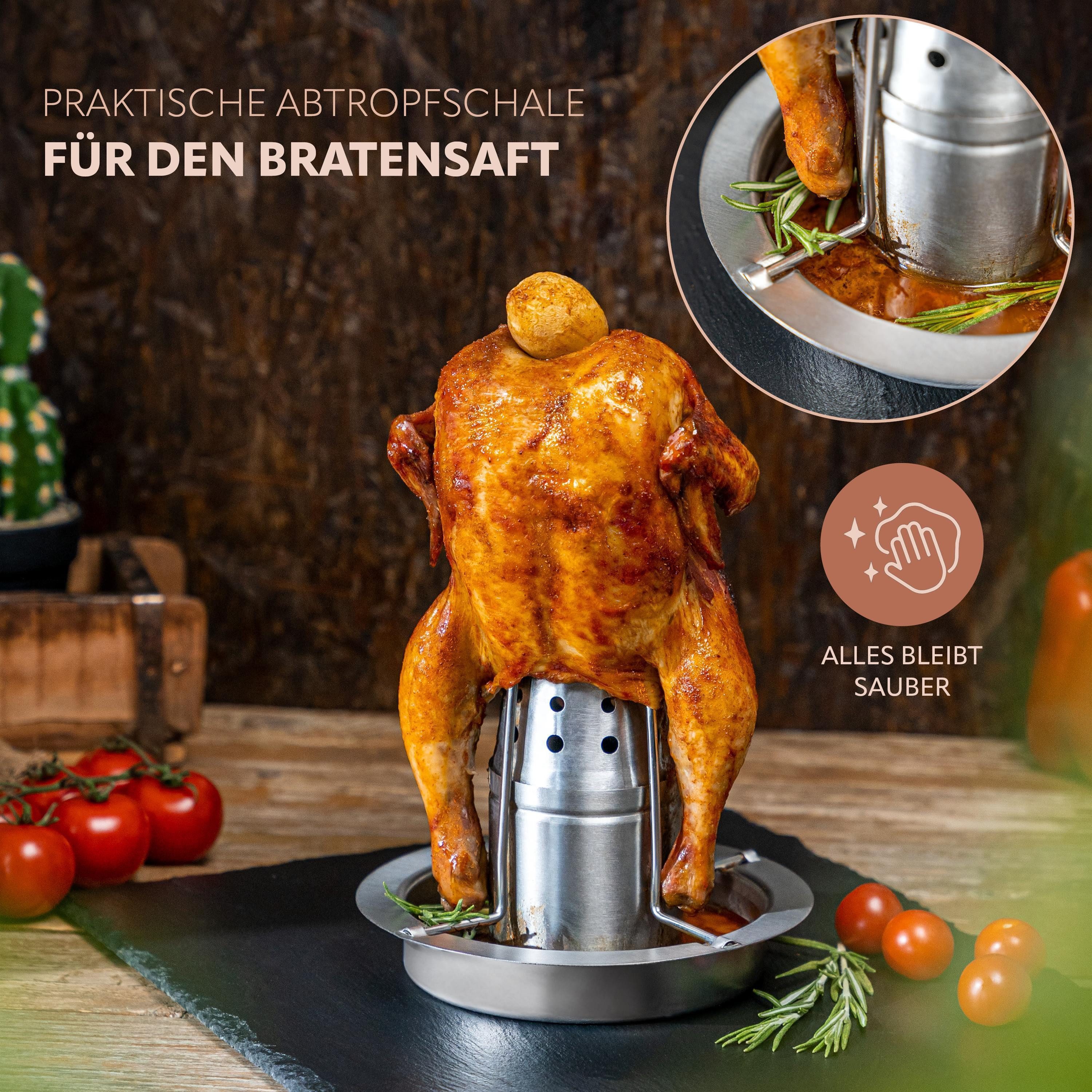 bremermann Hähnchenbräter 2x Hähnchengriller mit Aromabehälter, Hähnchenhalter, Edelstahl, (2-St) – Bild 4 von 5