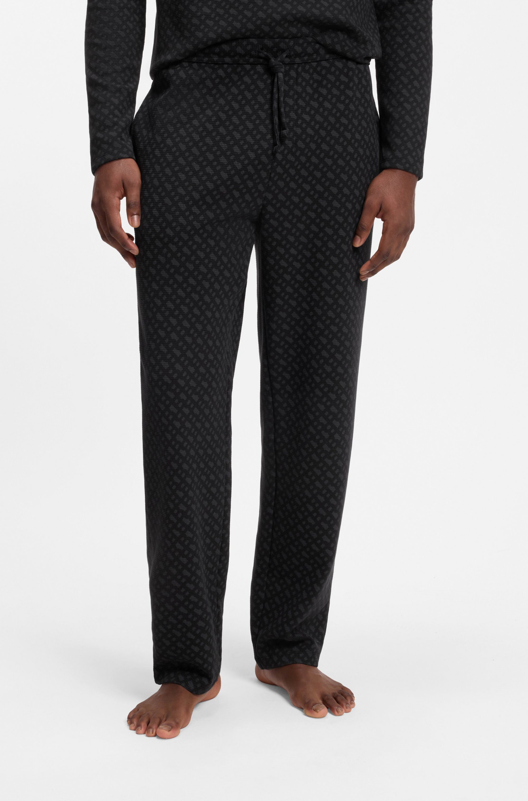 BOSS Pyjamahose Waffle AOP Pants elastischer Bund mit Kordel, Seitentaschen, Allover-Druck