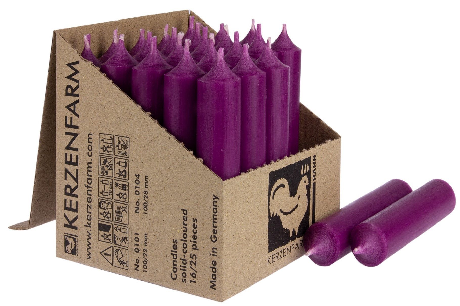 Hahn Kerzenfarm Spitzkerze Otto Kurze Stabkerzen 25 Stück Aubergine / Lila